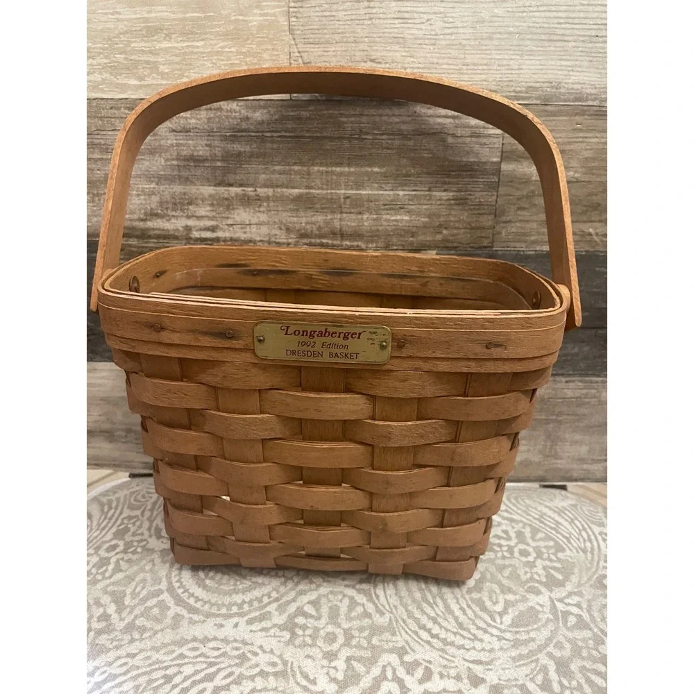 Vintage Longaberger 1992 Dresden Basket Collectible Woven Wood Handle Organizer